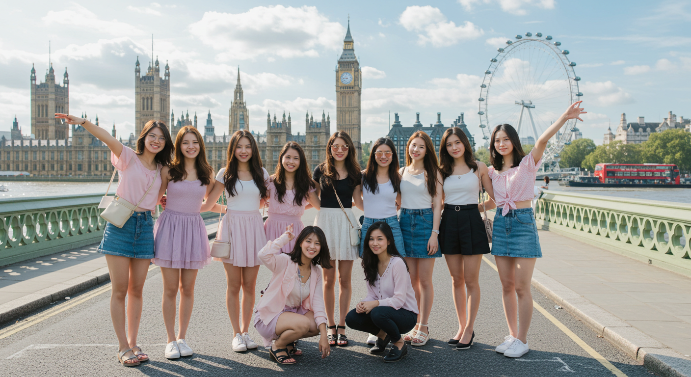 영국여행을 하고있는 한국 여대생들.