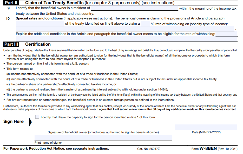 W-8BEN 양식