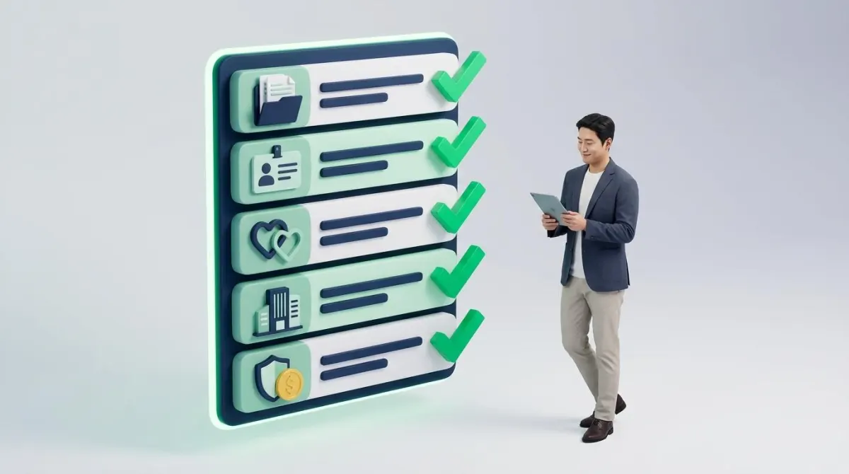 2026년 육아휴직 서류 반려를 방지하기 위한 5가지 필수 체크리스트를 시각화한 3D 입체 인포그래픽 이미지