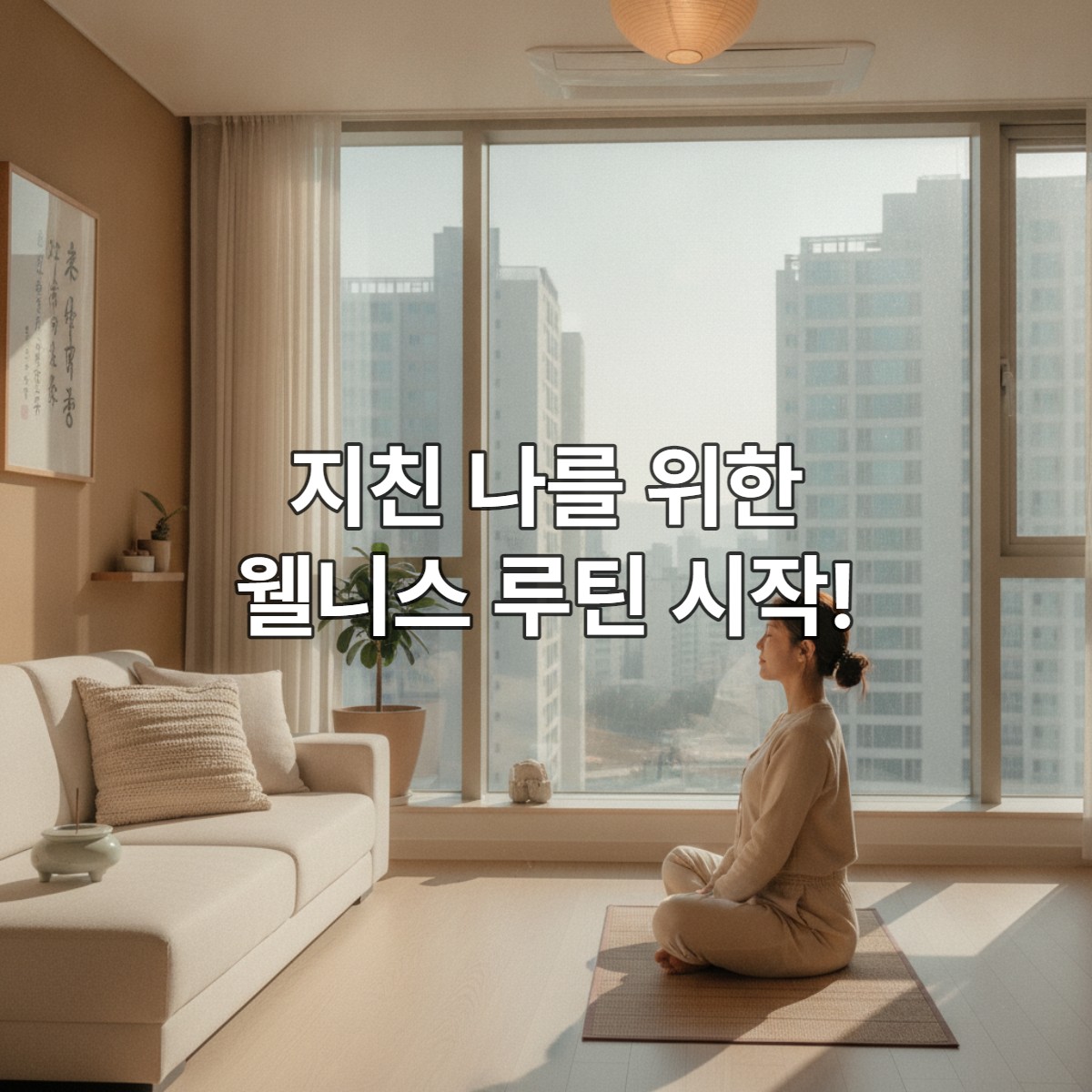 아침 햇살을 받으며 명상하는 20대 한국 여성의 모습
