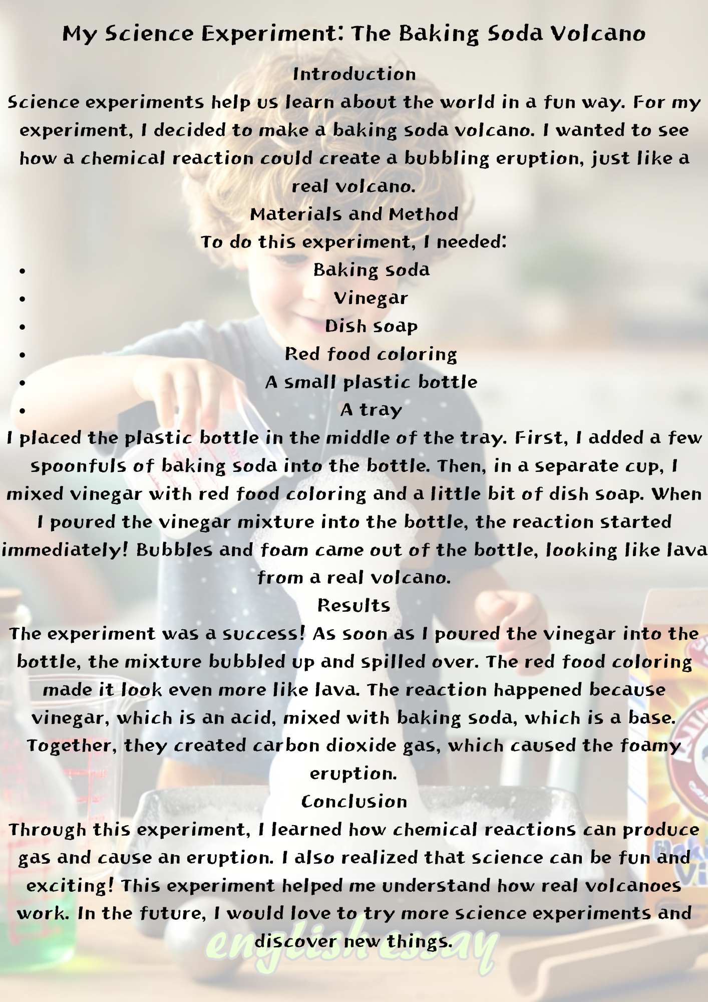 My Science Experiment: The Baking Soda Volcano 나의 과학 실험: 베이킹소다 화산
