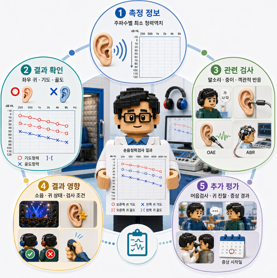순음청력검사 결과에서 구분할 핵심 5가지 의료 인포그래픽