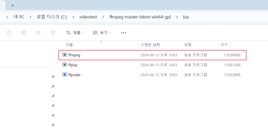 ffmpeg.exe 파일 확인