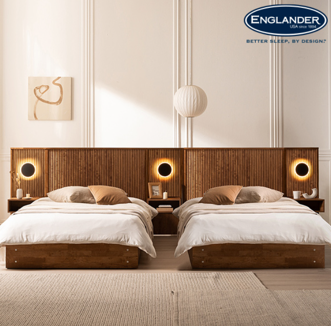 잉글랜더 그라치아 템바보드 원목 호텔 트윈 수납 침대프레임 SS+SS+협탁1EA