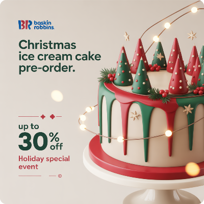배스킨라빈스 크리스마스 아이스크림 케이크 사전예약 이미지