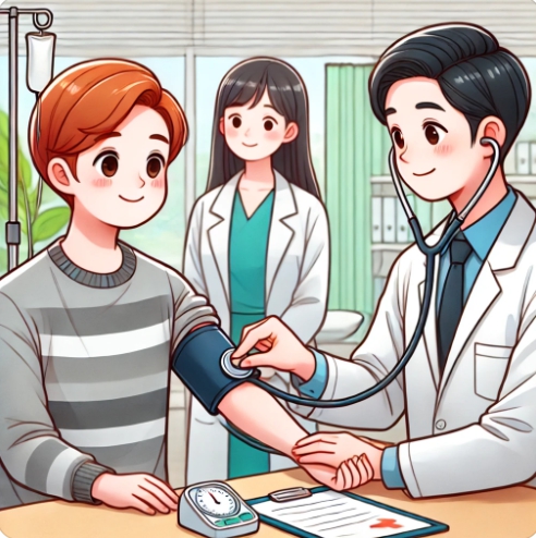 건강검진 받는 청소년을 표현한 이미지