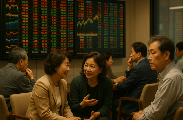 주식거래를 위해 증권회사에 있는 모습