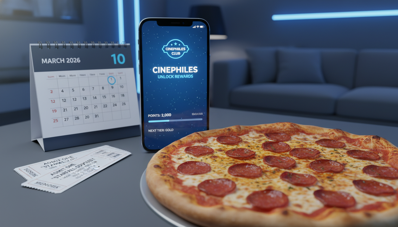 2026년 3월 유플투쁠 멤버십 혜택을 보여주는 스마트폰과 피자, 영화 티켓