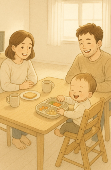 자극 없는 환경에서 식사에 집중하고 있는 아기의 모습