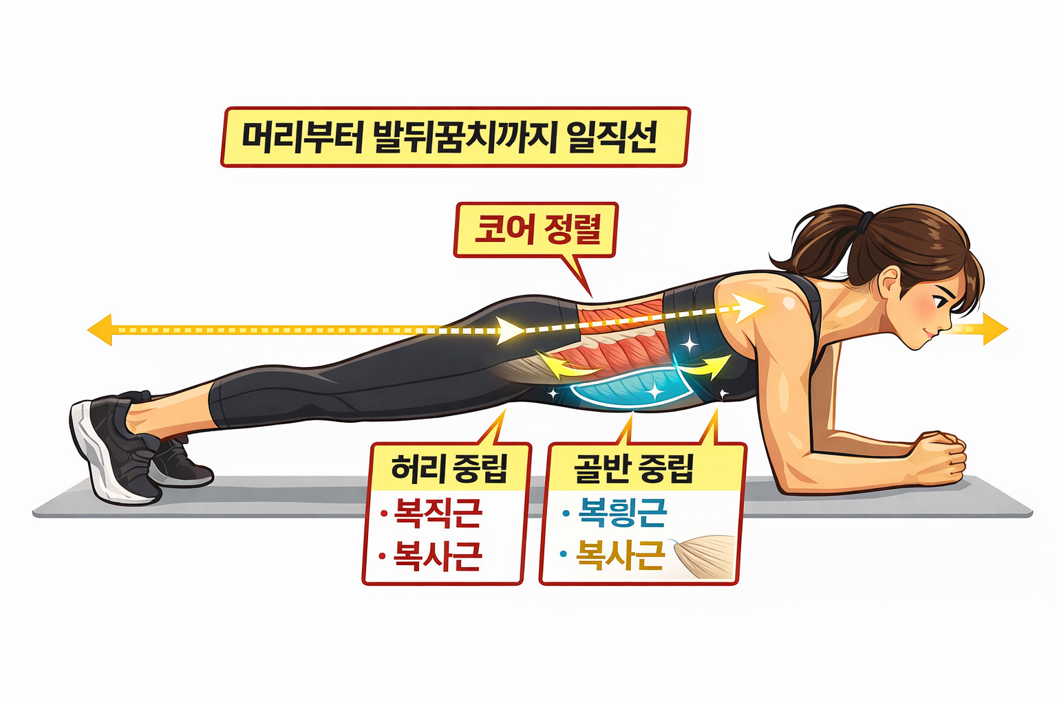 플랭크 자세 교정 올바른 코어 정렬