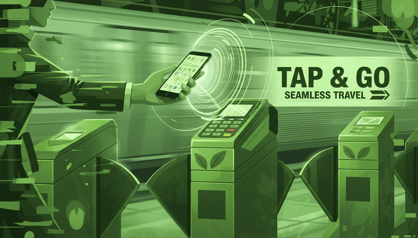 아이폰으로 대중교통 단말기에 태그하여 결제하는 모습.