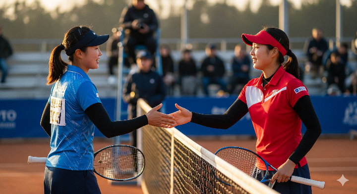 소프트 테니스 경기를 마친 후 악수를 나누는 참가팀 선수들