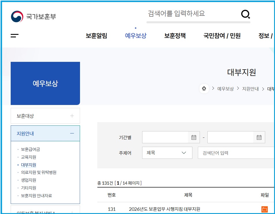 국가보훈부 대부지원 서비스 안내