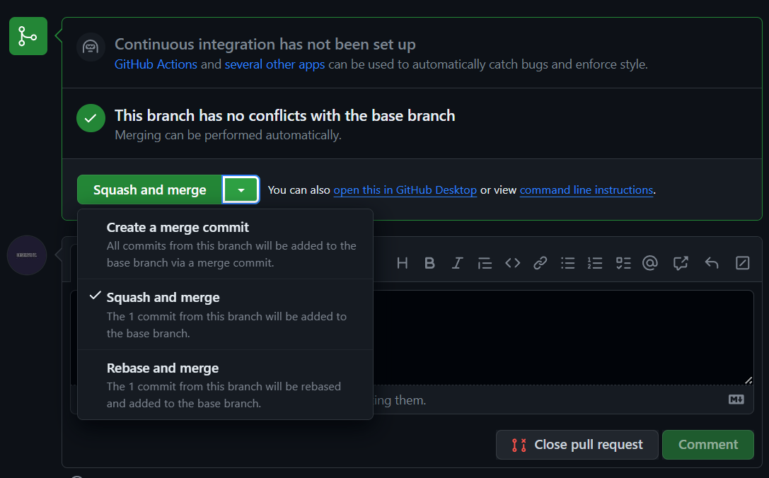 squash and merge 기능 설명