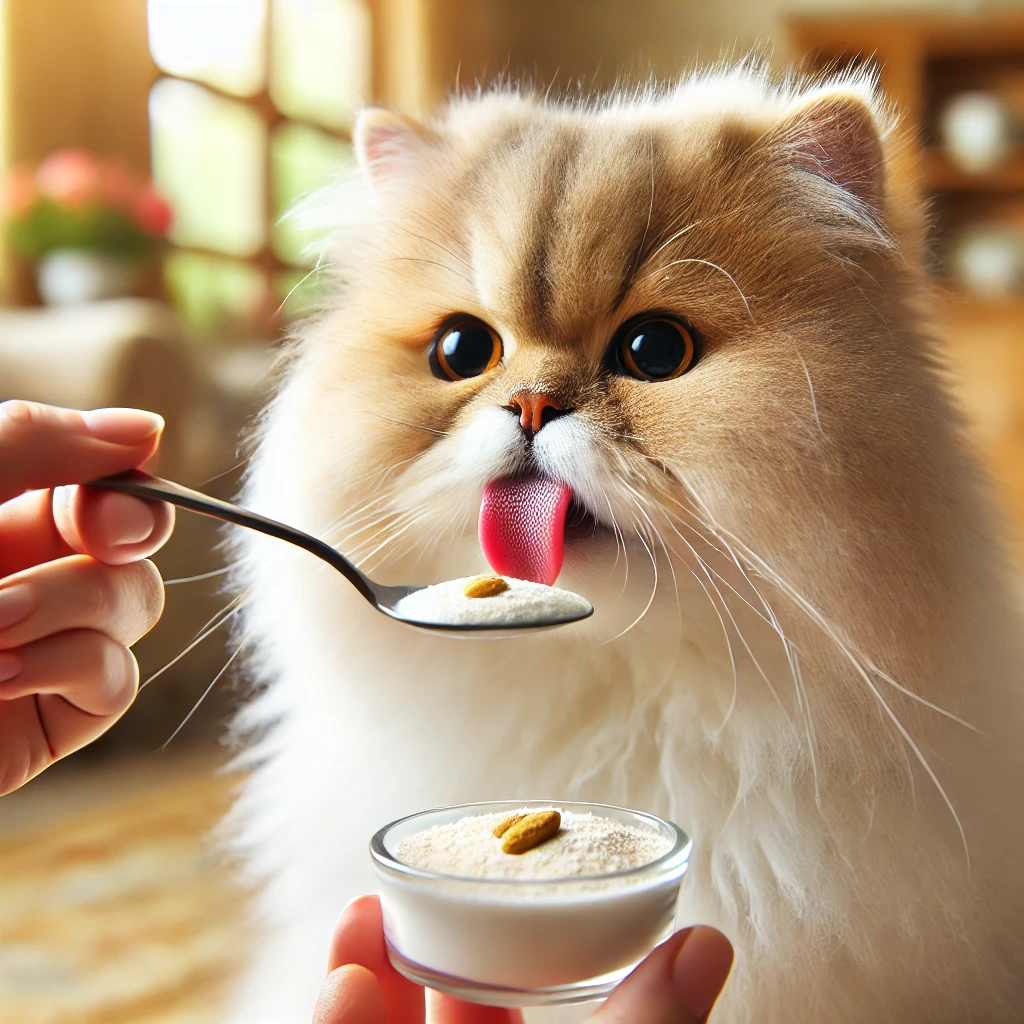 영양제를 먹고 있는 고양이