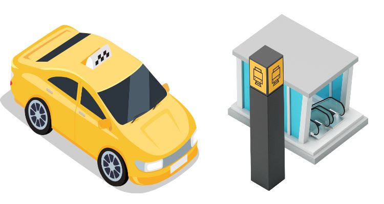 대중교통비 지원을 상징하는 택시 와 지하철 역