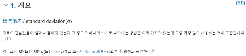 표준편차의 약어 설명과 데이터의 흩어짐 정도를 나타내는 수치에 대한 상세 설명