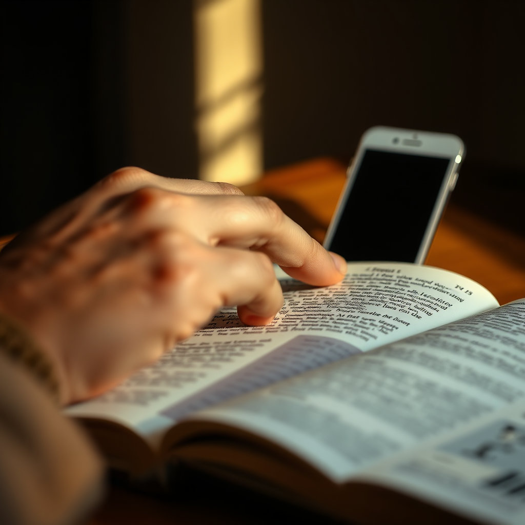 스마트폰 알림이 꺼진 상태에서 책에 집중하는 사람의 손