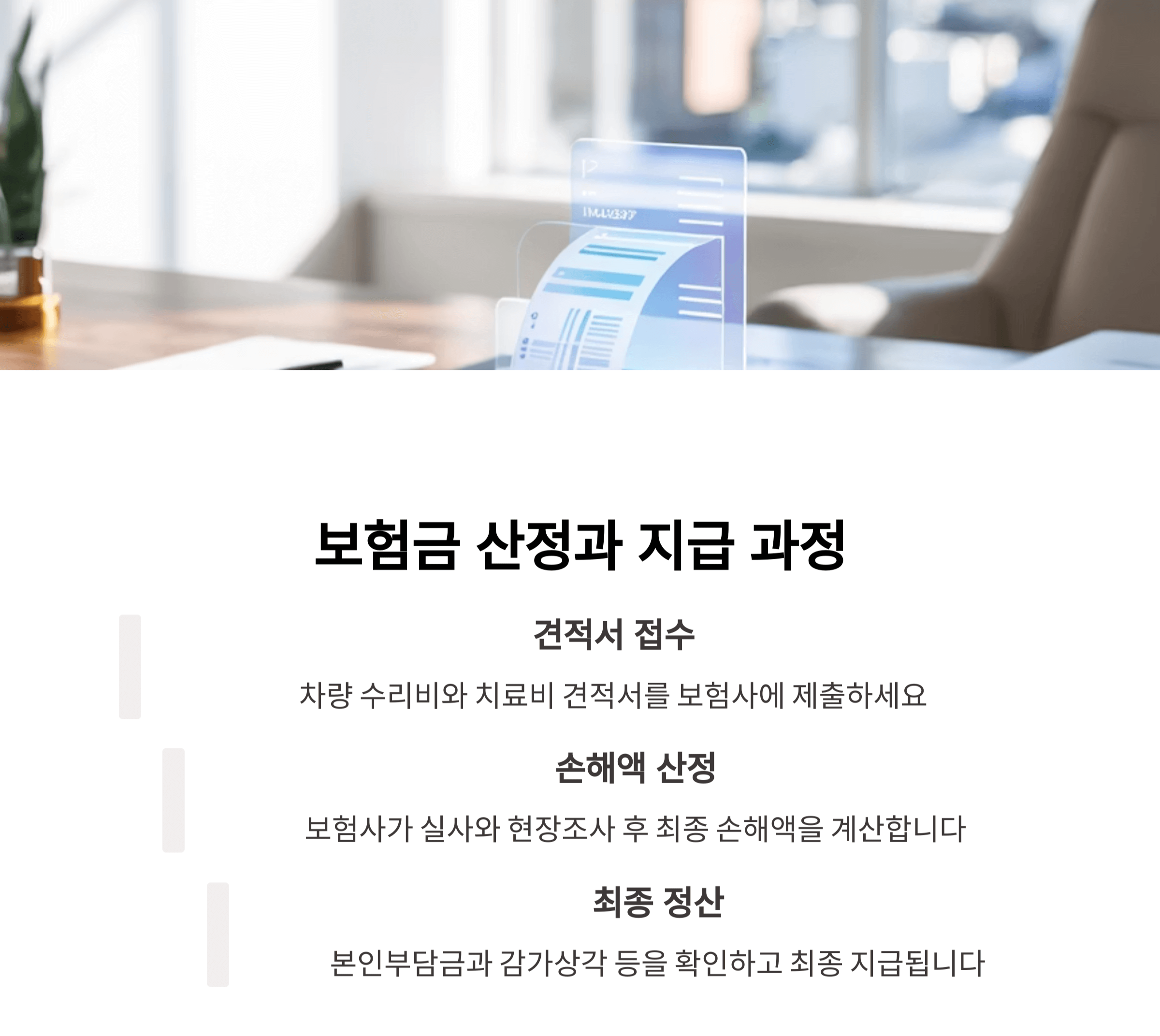 보험금 산정과 지급 과정입니다.
