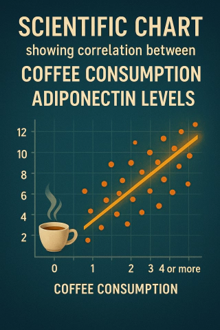 커피 섭취량과 아디포넥틴 수치 상관 관계 차트