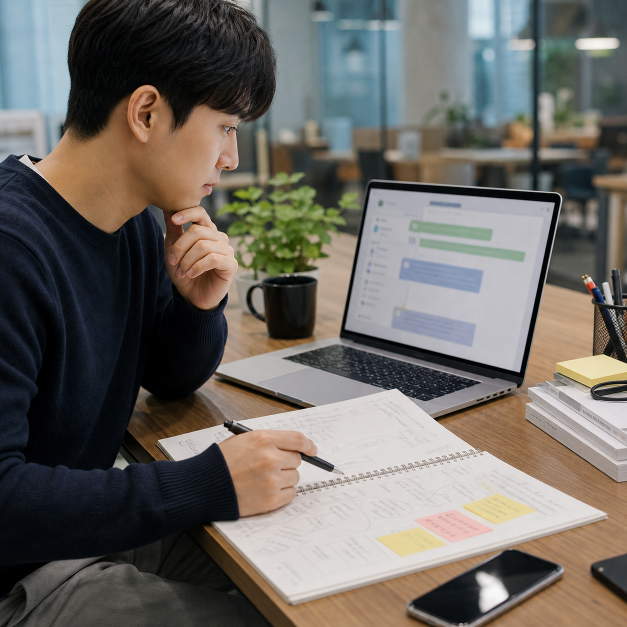 챗GPT 관련 상황을 확인하는 한국인 실사 이미지 1