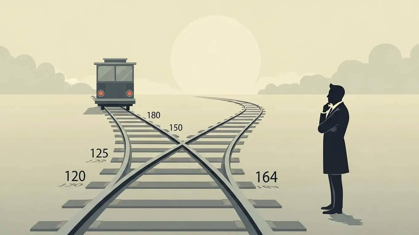 An illustration showing the trolley problem with numerical outcomes contrasted against moral judgment, emphasizing that decisions go beyond numbers