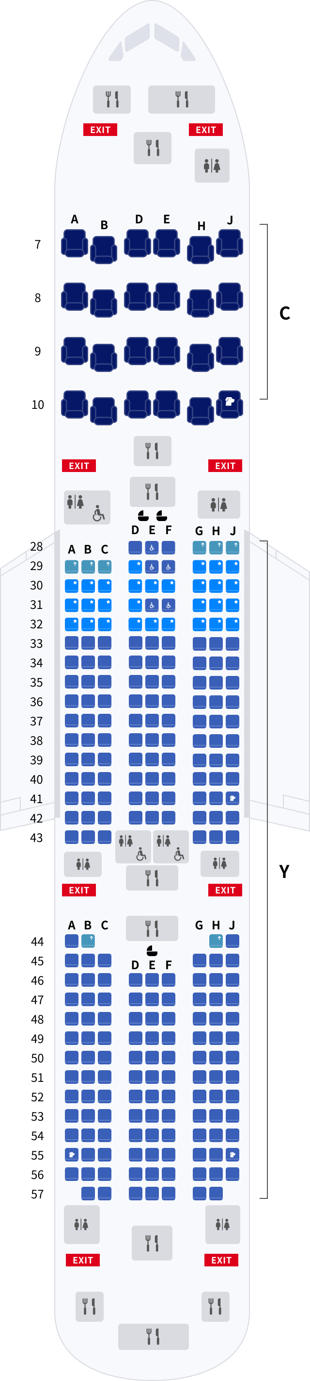 대한항공 보잉 B787 기본정보, 좌석배치도, 좌석 간격