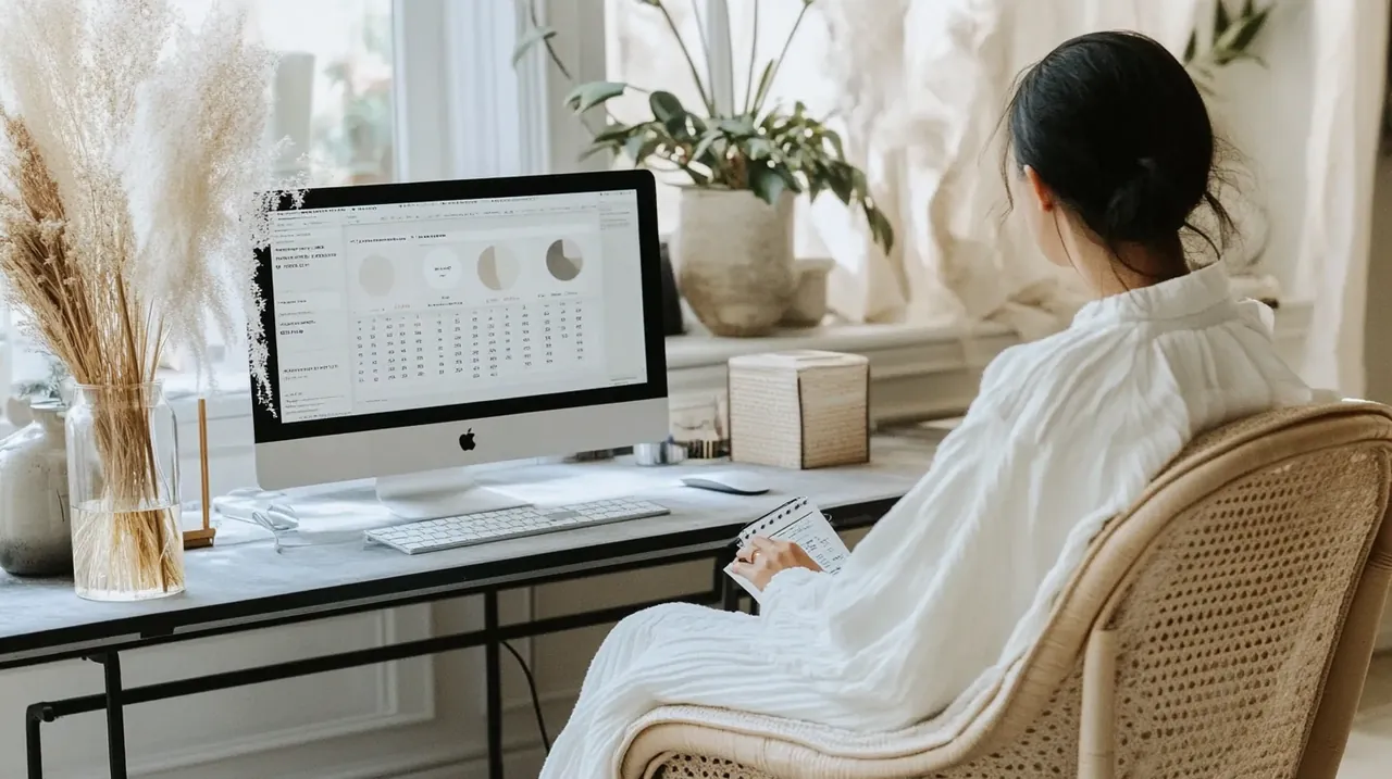 2025년 7월 연금계좌 ETF 리밸런싱 전략을 위해 컴퓨터 화면에 ETF 포트폴리오 차트와 달력이 나와 있는 홈 오피스, 패시브 ETF, 연금 추천, 투자 리밸런싱, 최신 금융 트렌드가 반영됨