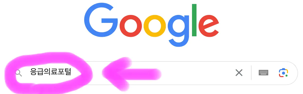 구글 포털사이트 검색창에 응급의료포털이라고 검색을 해줍니다.