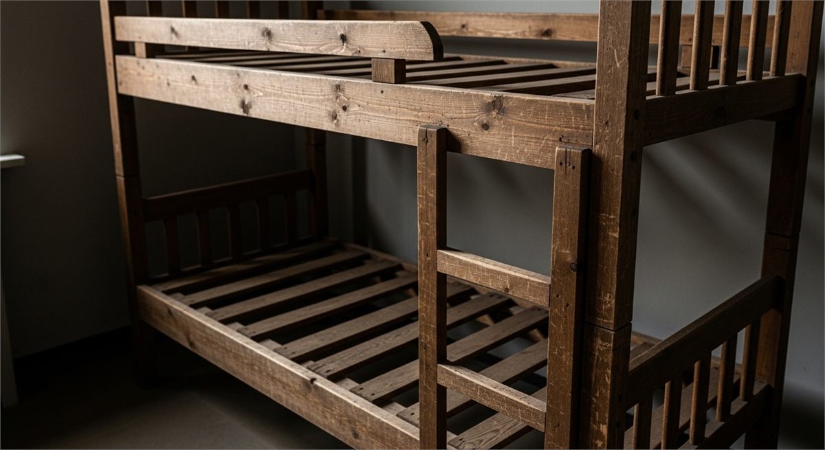 기념 전시에 재현된 빈 침상 내부 모습 