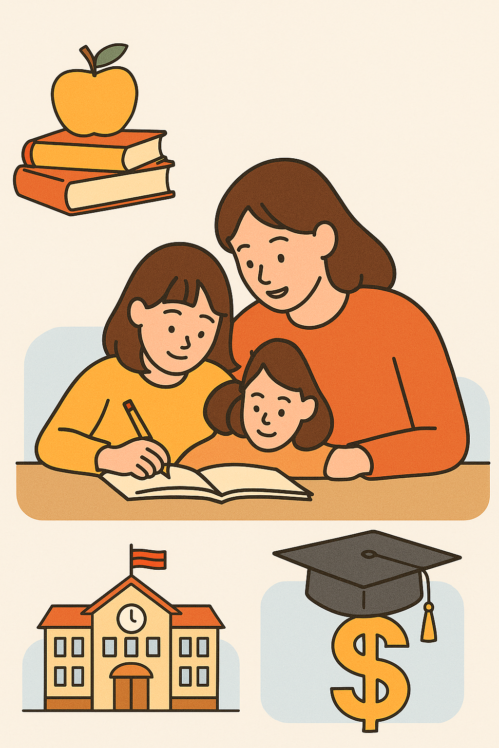 미국에서 자녀 교육을 준비하는 엄마와 두 딸의 따뜻한 모습