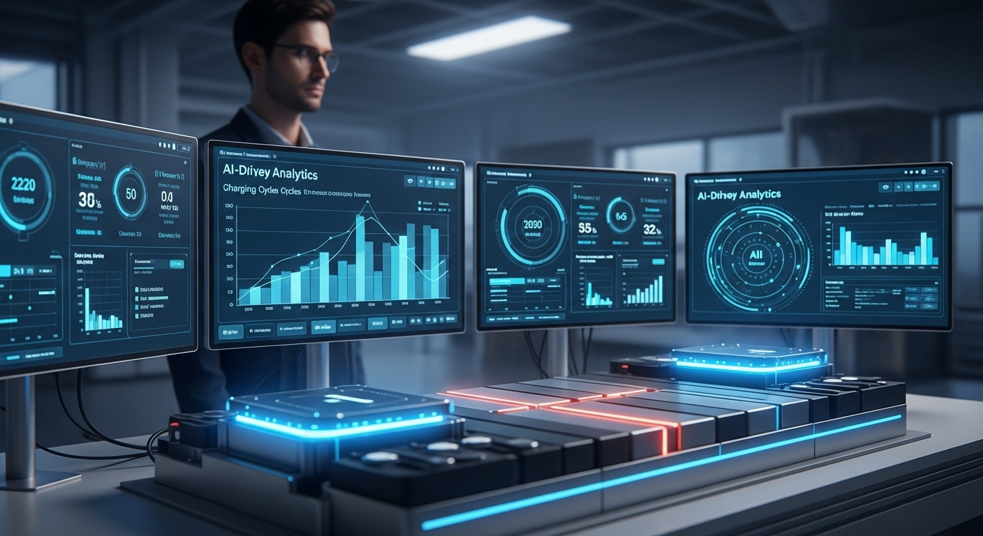 AI 기술로 배터리의 성능과 수명을 분석하고 있는 첨단 실험실.