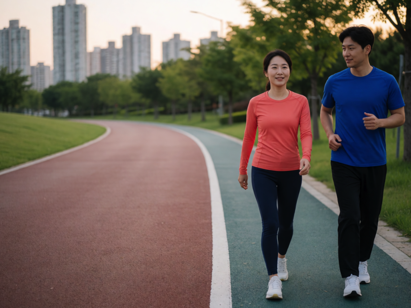 출발 전 러닝화 끈과 준비물을 점검하는 모습