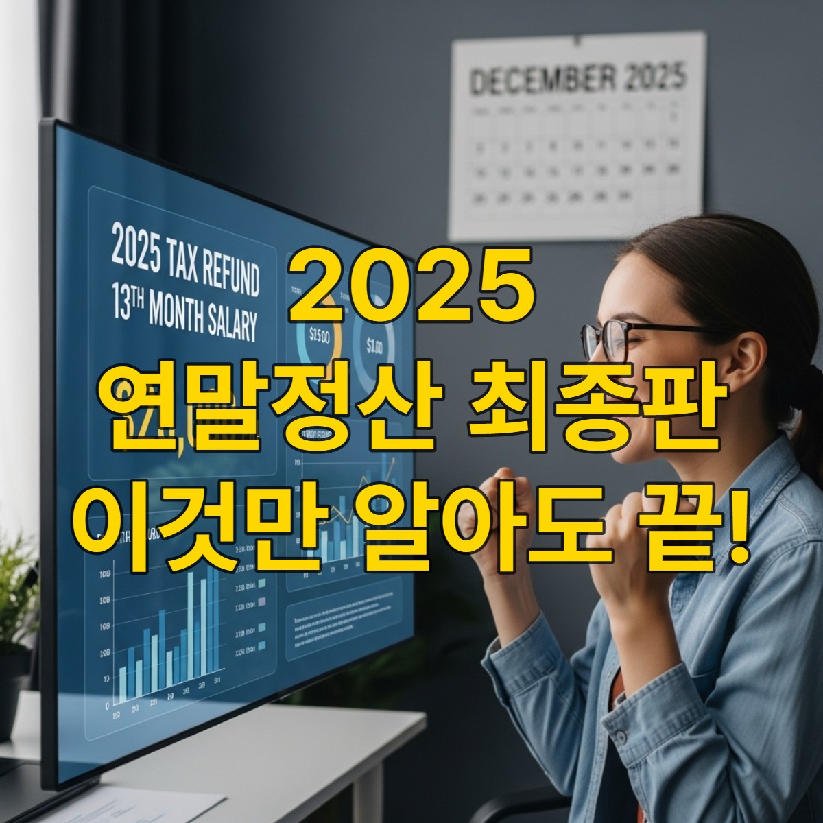 2025년 연말정산을 통해 환급금을 받아 기뻐하는 직장인의 모습. 2025년 연말정산 변경사항