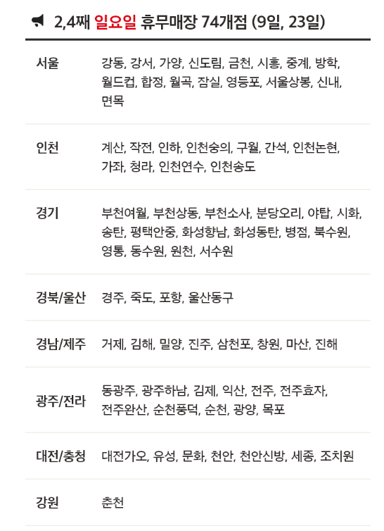 3월 홈플러스 휴무일 - 2,4째주 일요일