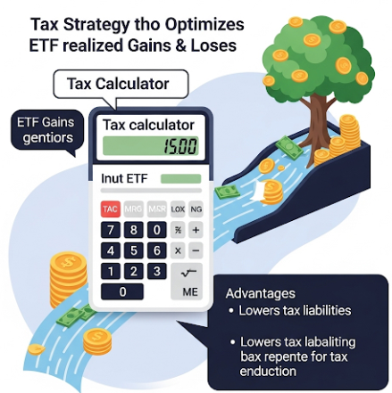 세금을 줄이는 ETF 실현손익 활용 전략: 세금 계산기와 돈을 상징하는 이미지