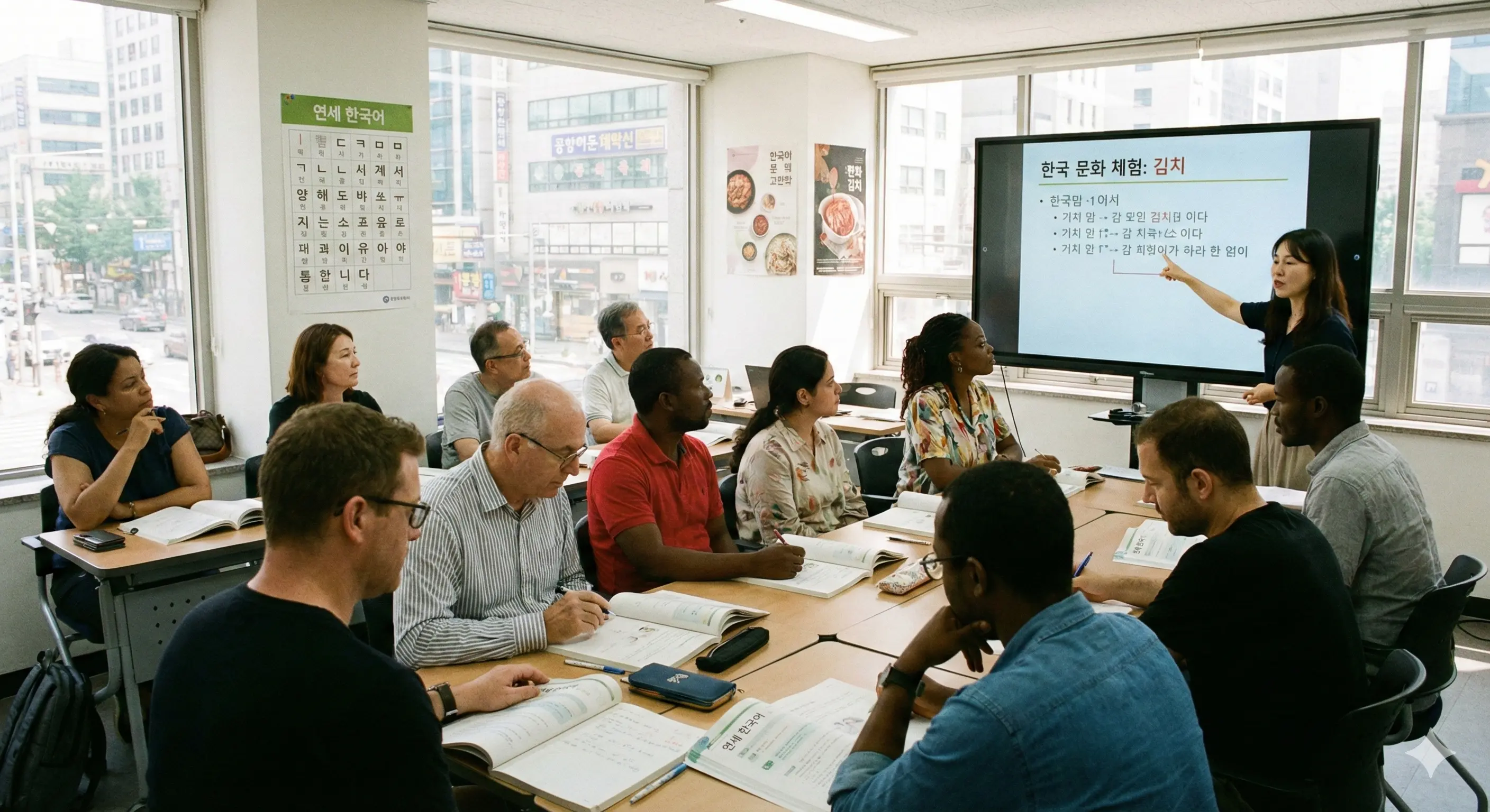한국 사회통합프로그램 교육을 받는 이민자들