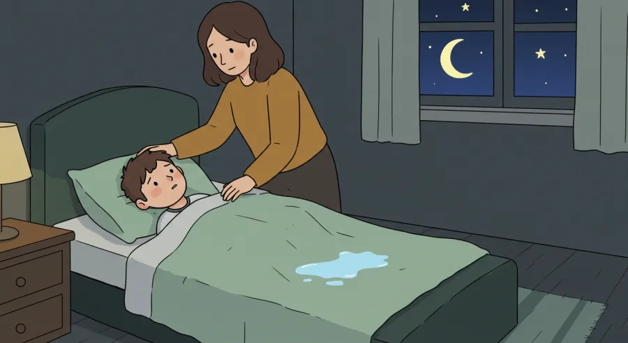 오줌싼-아이의-머리를-쓰다듬고-있는-엄마