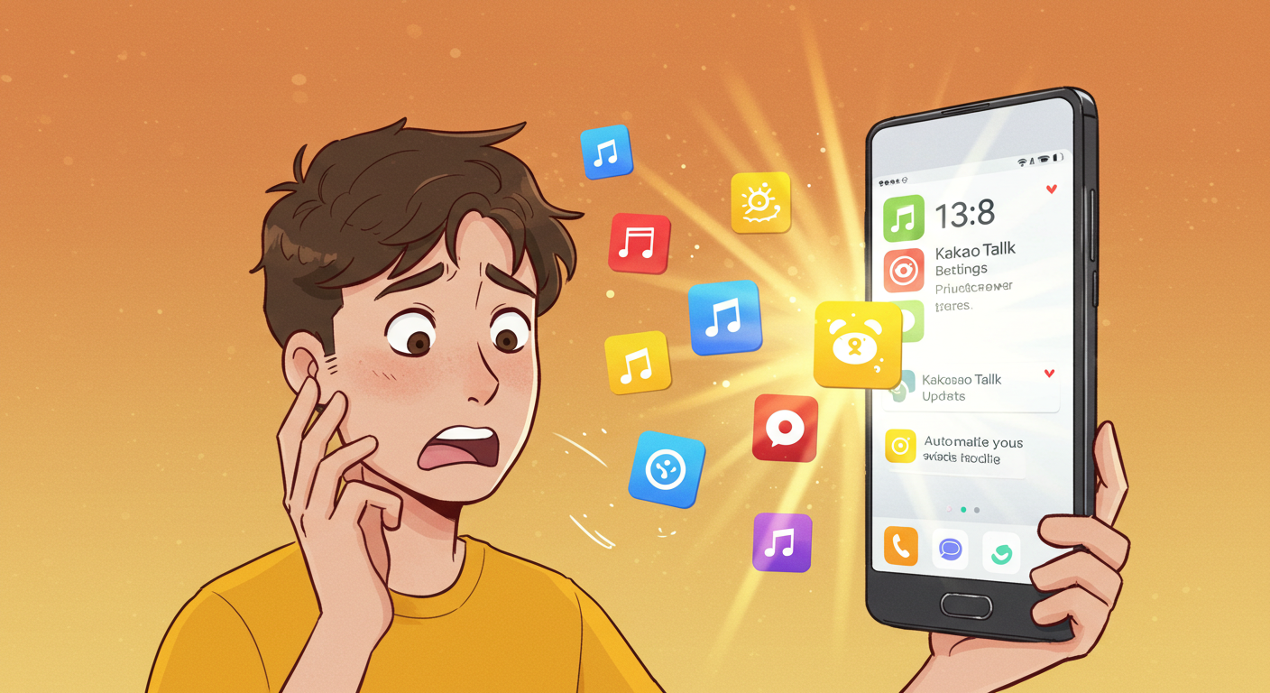 갤럭시 스마트폰에서 카카오톡 자동 업데이트로 당황하는 모습 썸네일