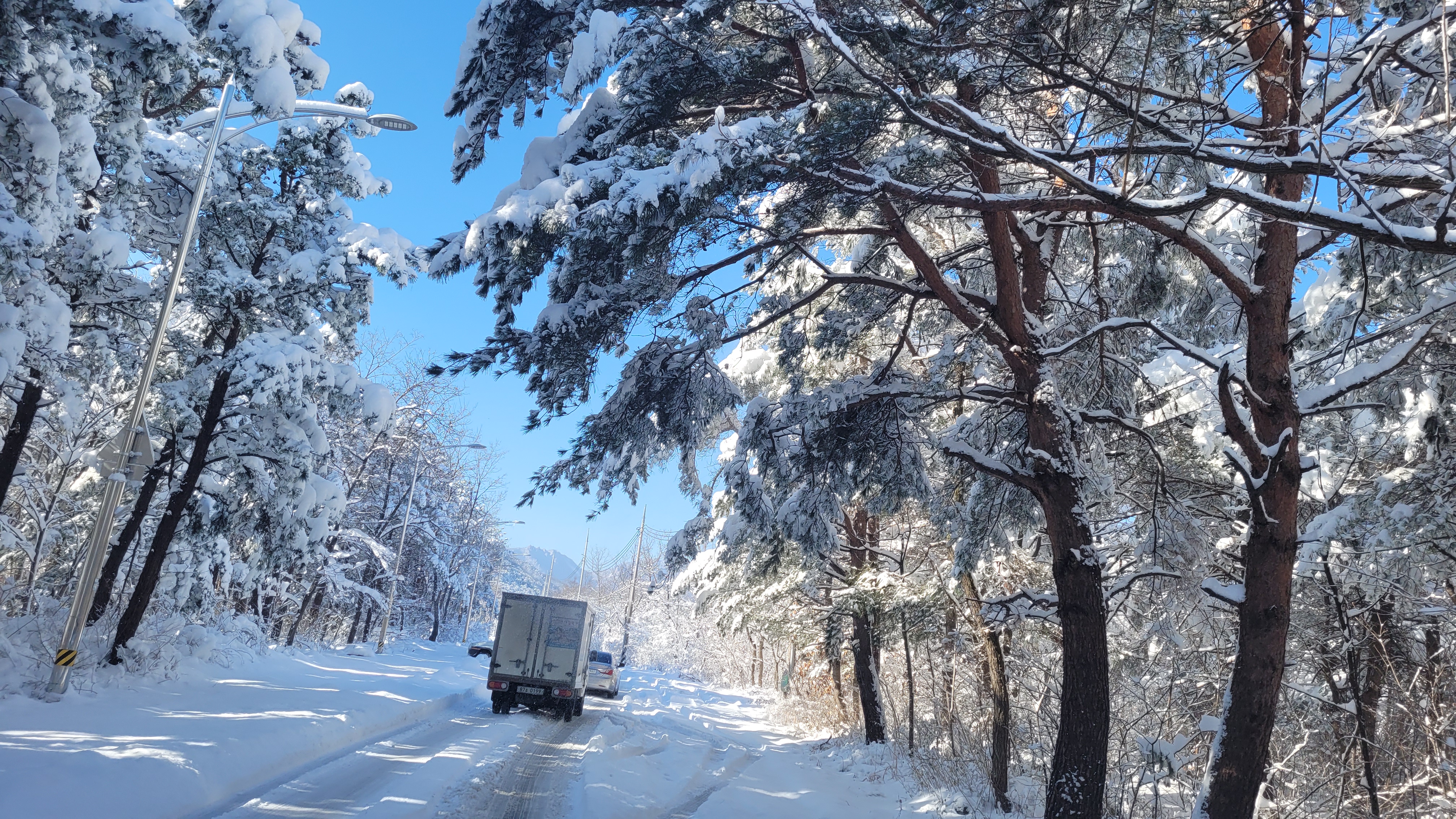 눈이 엄청 쌓인 속초 국도