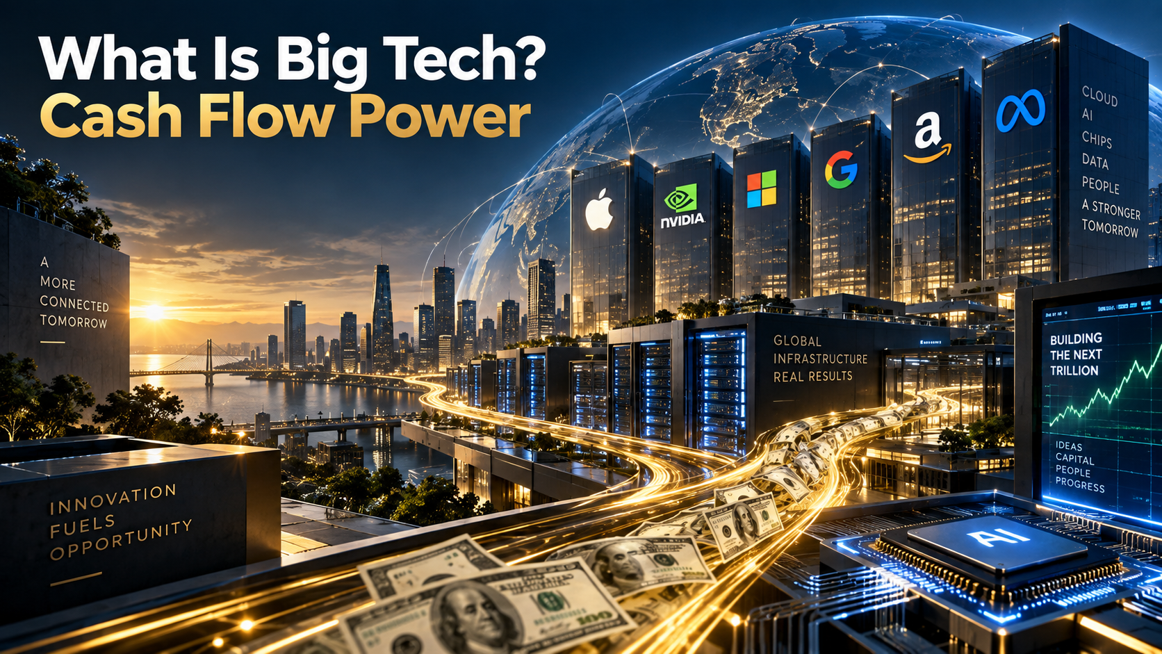 Big Tech companies with global digital infrastructure, AI data centers, and strong cash flow generation