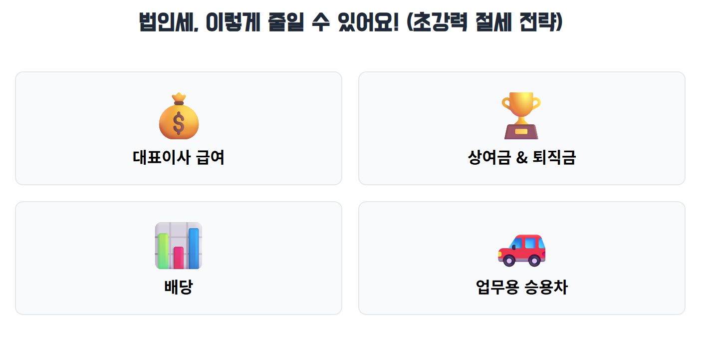 '절세 전략' 박스에 시각적인 포인트를 줘서 가독성을 확 높여주고, 각 전략의 주제를 독자가 더 빨리 파악할 수 있도록 도와주는 그림