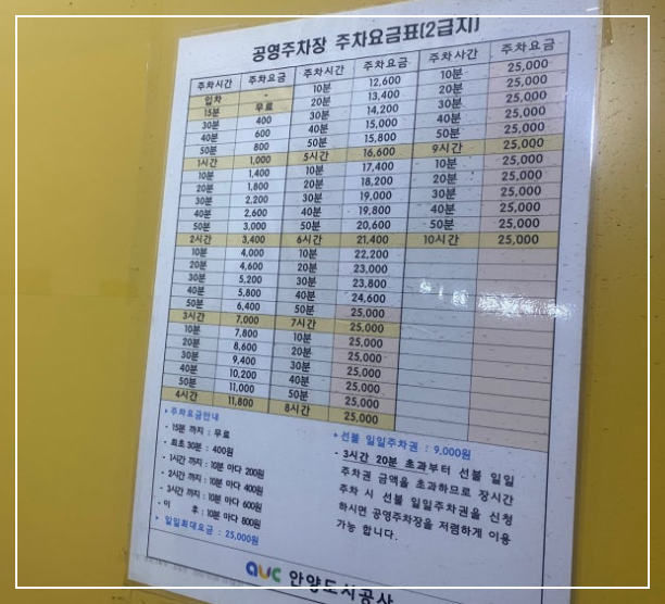 삼덕공원 공영주차장 요금표