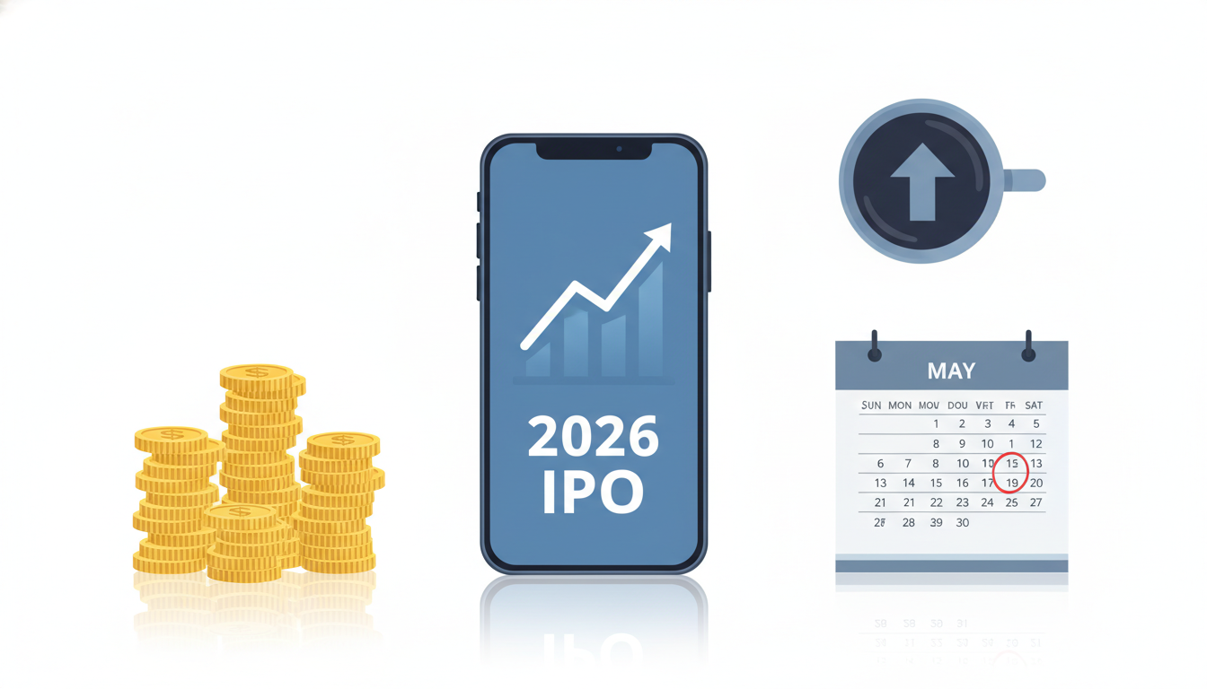 2026년 5월 공모주 청약 일정과 주식 투자 개념을 보여주는 스마트폰과 달력 일러스트