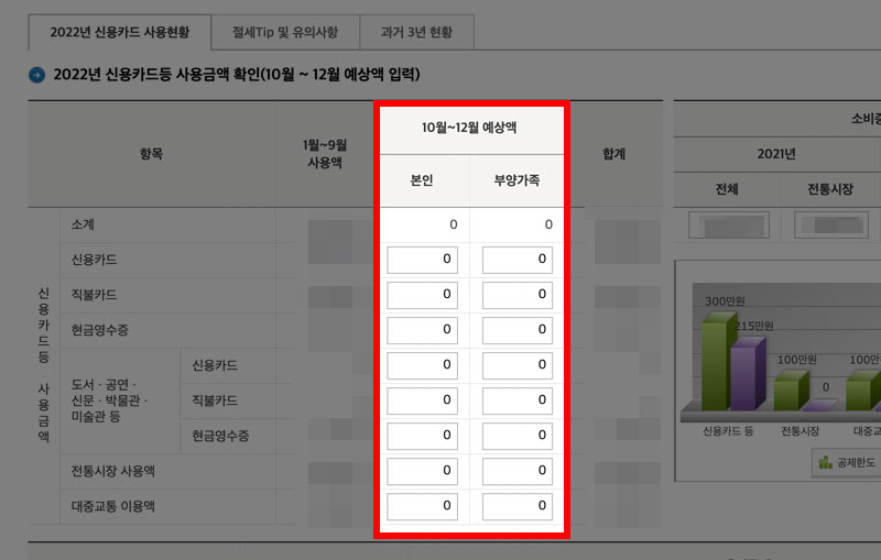 10월~12월 예상 소비액 입력