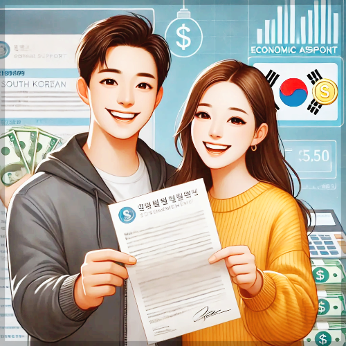 대한민국 남여가 웃고 있음.