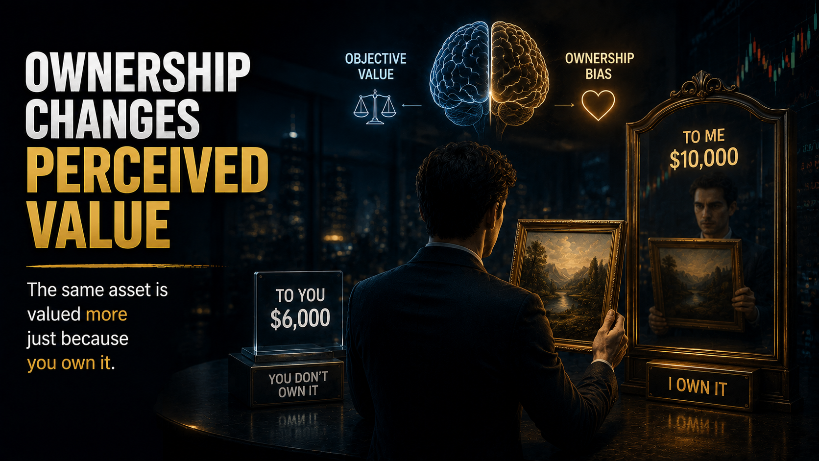 Endowment Effect illustration showing how ownership increases the perceived value of the same investment.