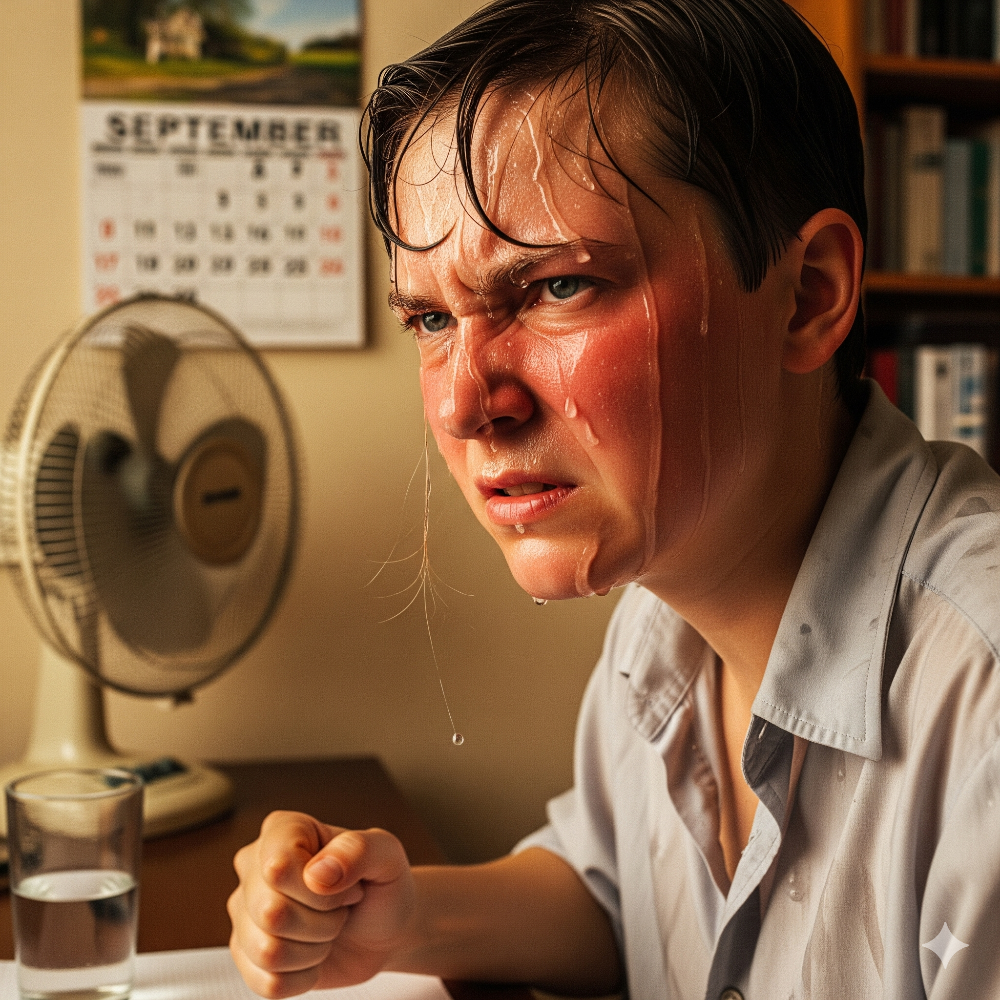 더위에 화가난 사람의 모습