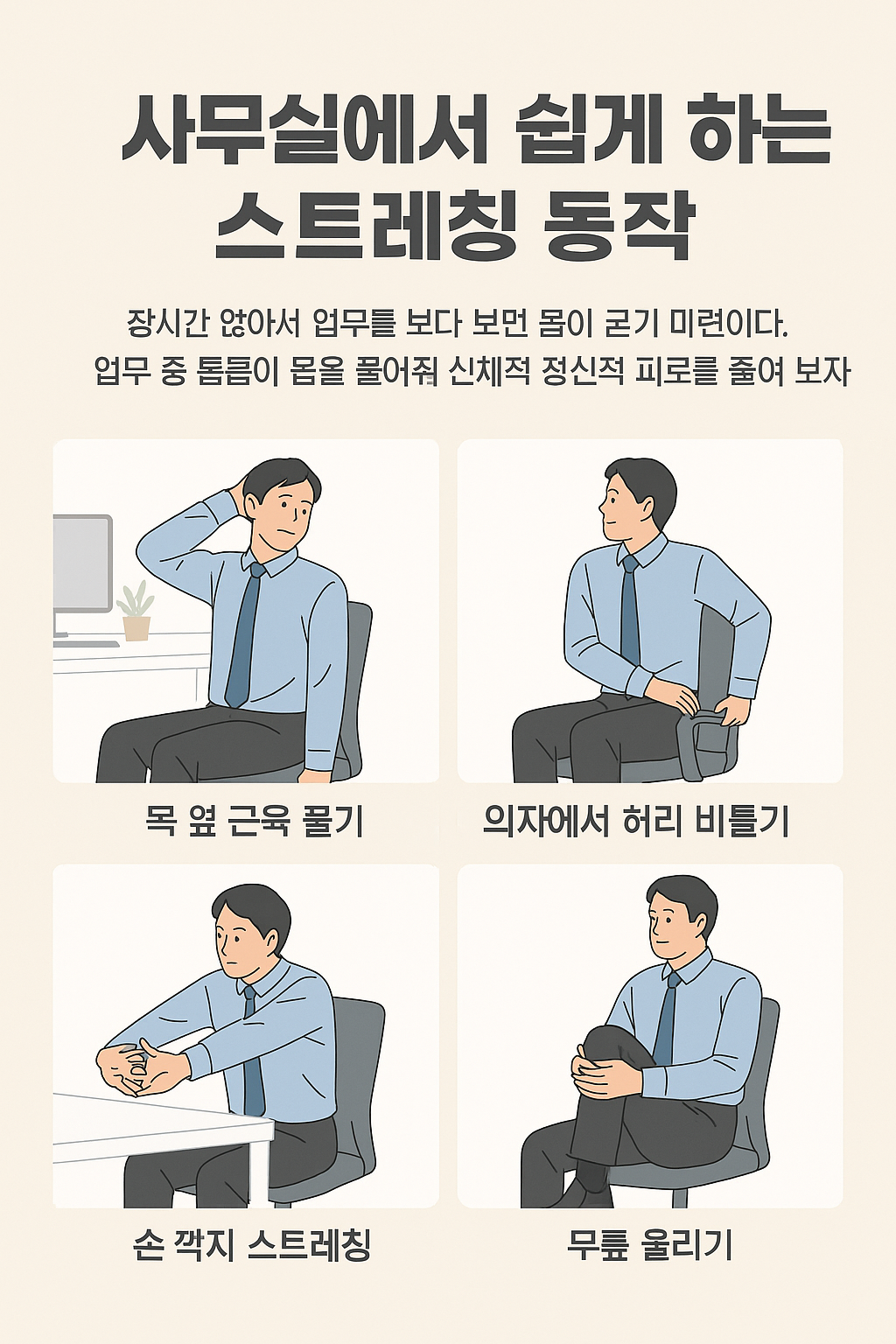 사무실에서 쉽게 하는 스트레칭 동작