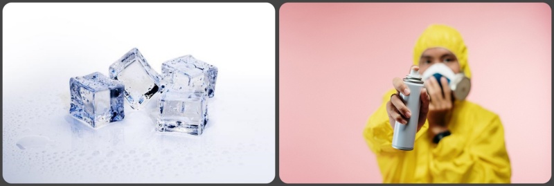 얼음과 스프레이를 사용해 얼음제거하는 사진